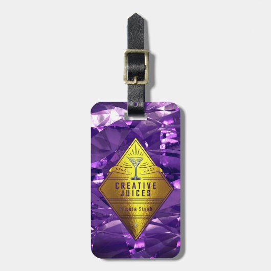 スクレープブッカーパープルフォイルデザイン「クリエイティブジュイス」 ラゲッジタグ (正面縦)
