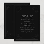 スクロエレガントルワーク付き黒縁ど結婚色 招待状 (正面/裏面)