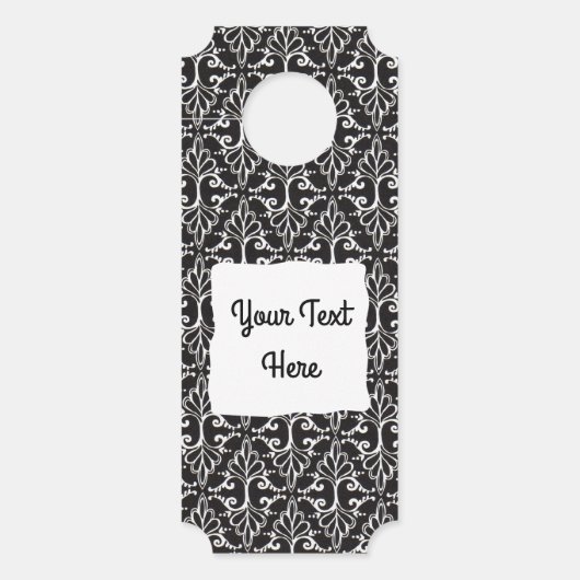 スクロエレガントールダマスクデザイン白黒 ドアノブサイン (正面)