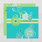 スクロカッコいいーモダンル渦巻花円ドットパターン 招待状 (正面/裏面)