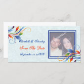 スクロカラフルール淡い色のリーフの青 セーブザデート (正面/裏面)