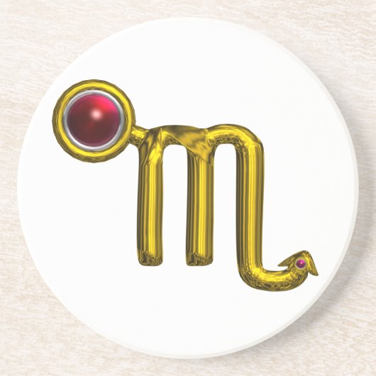 スクロピオ〔占星術の〕十二宮図誕生日ジュエル金ゴールドレッドグレネード コースター (正面)