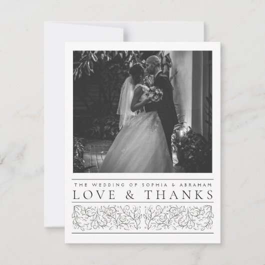 スクロフォーマルー離れル白黒結婚の写真 サンキューカード (正面)