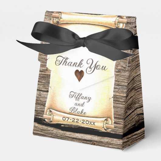 スクロユニークールとフェザーペンの結婚式の引き出物ボックス フェイバーボックス (正面サイド)