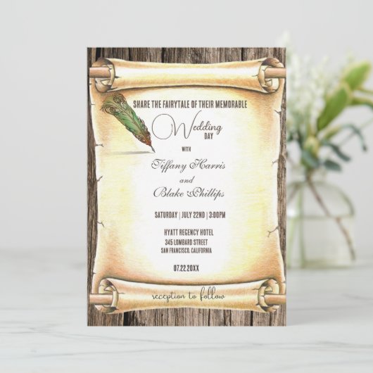 スクロユニークールとフェザーペンの結婚式招待状 招待状 (スタンド正面)