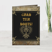 スクロールが飾られたカントリーウェスタンのサルーンでの結婚式 サンキューカード (正面)