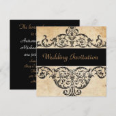 スクロールが飾られたカントリーウェスタンのサルーンでの結婚式 招待状 (正面/裏面)