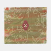 スクロールした葉の水彩画 フリースブランケット (正面(横))