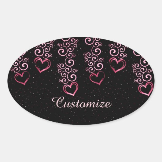 スクロールつる植物ハート楕円シール 楕円形シール (正面)