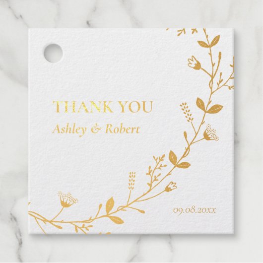 スクロールつる植物結婚のギフトラベル、ありがとう フェイバータグ (正面)