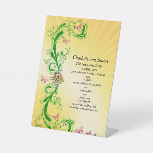 スクロールと蝶のメニュー 台座サイン (正面)