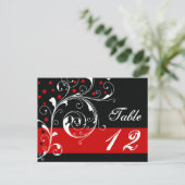 スクロールのリーフを黒結婚に、赤のテーブル番号 ポストカード (スタンド正面)
