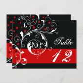 スクロールのリーフを黒結婚に、赤のテーブル番号 ポストカード (正面/裏面)