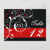 スクロールのリーフを黒結婚に、赤のテーブル番号 ポストカード (正面)