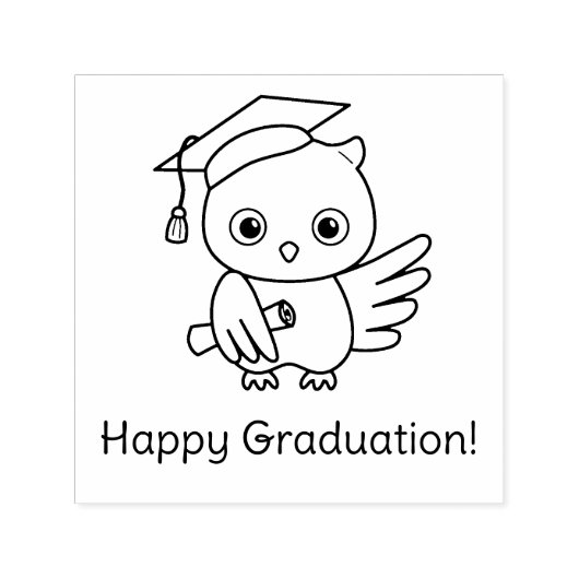 スクロールを望む卒業の帽子をかぶったかわいいフクロウ セルフインキングスタンプ (デザイン)