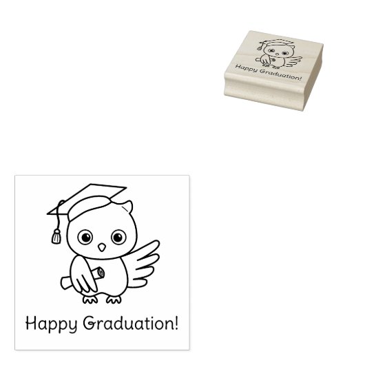 スクロールを望む卒業の帽子をかぶったかわいいフクロウ ラバースタンプ (押印)