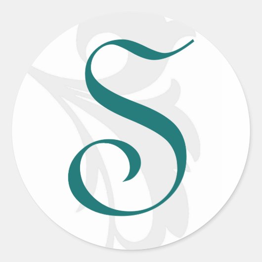 スクロールエレガントティール(緑がかった色)モノグラム結婚のステッカー ラウンドシール (正面)