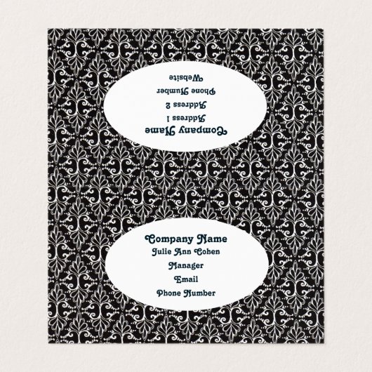 スクロールエレガント白黒ダマスクデザイン 名刺 (外部フラット)