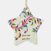 スクロールカラフルリーフ、ベージュ色フローラレトロオーナメント セラミックオーナメント (右)