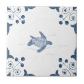 スクロールコーナーが付いているデルフトのウミガメのタイル タイル (正面)