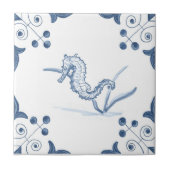 スクロールコーナーが付いているデルフトのタツノオトシゴのタイル タイル (正面)