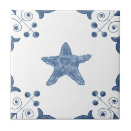 スクロールコーナーが付いているデルフトのヒトデのタイル タイル