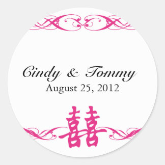 スクロールステッカーのショッキングピンクの二重幸福 ラウンドシール