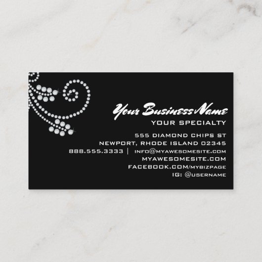 *～*スクロールダイヤモンズブラックグリッタールクセグラムきらきら光る  名刺 (裏面)