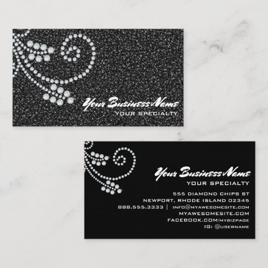 *～*スクロールダイヤモンズブラックグリッタールクセグラムきらきら光る  名刺 (正面/裏面)