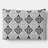 スクロールダマスクのパターン黒い灰色の白 アクセサリーポーチ (正面)