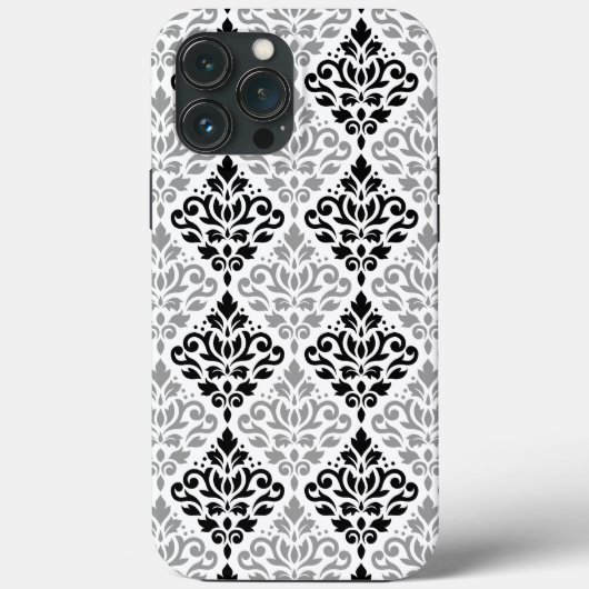 スクロールダマスクの大きなパターン黒灰色の白 Case-Mate iPhoneケース (裏面)