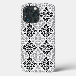 スクロールダマスクの大きなパターン黒灰色の白 iPhone 13 PROケース