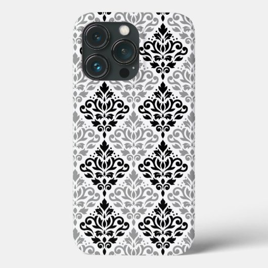 スクロールダマスクの大きなパターン黒灰色の白 Case-Mate iPhoneケース (裏面)