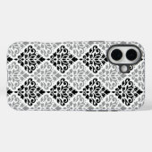 スクロールダマスクの大きなパターン黒灰色の白 Case-Mate iPhoneケース (裏面 (横))