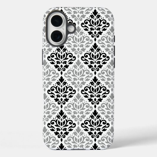 スクロールダマスクの大きなパターン黒灰色の白 Case-Mate iPhoneケース (裏面)