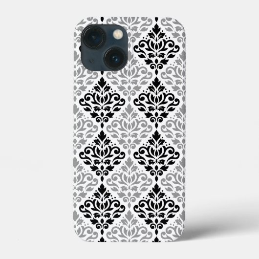 スクロールダマスクの大きなパターン黒灰色の白 Case-Mate iPhoneケース (裏面)