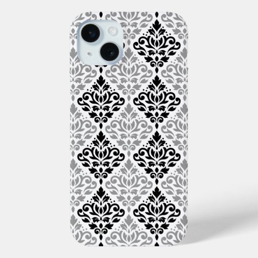スクロールダマスクの大きなパターン黒灰色の白 Case-Mate iPhoneケース (裏面)