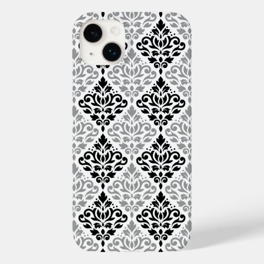 スクロールダマスクの大きなパターン黒灰色の白 Case-Mate iPhoneケース (裏面)