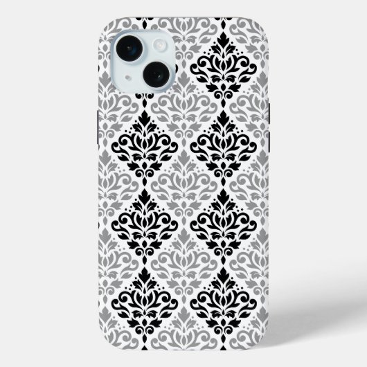 スクロールダマスクの大きなパターン黒灰色の白 Case-Mate iPhoneケース (裏面)