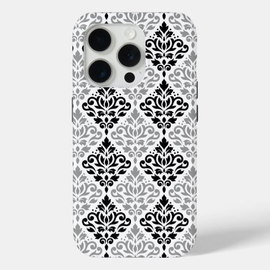 スクロールダマスクの大きなパターン黒灰色の白 Case-Mate iPhoneケース (裏面)