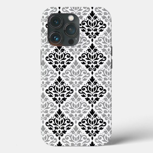 スクロールダマスクの大きなパターン黒灰色の白 Case-Mate iPhoneケース (裏面)