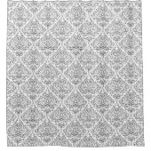 スクロールダマスクの線のパターン黒（白） シャワーカーテン (正面)