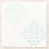 スクロールダマスクアートIティール（緑がかった色）オンクリーム ガラスコースター (裏面)