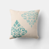 スクロールダマスクアートIティール(緑がかった色)オンクリーム クッション (裏面)
