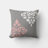 スクロールダマスクアートIピンク白グレー クッション (正面)