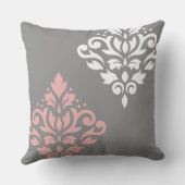 スクロールダマスクアートIピンク白グレー クッション (裏面)