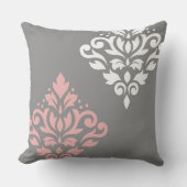スクロールダマスクアートIピンク白グレー クッション (正面)