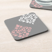 スクロールダマスクアートIピンク白グレー コースター (左側)