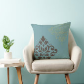 スクロールダマスクアートIブラウン金ゴールド（行）ティール（緑がかった色） クッション (椅子)