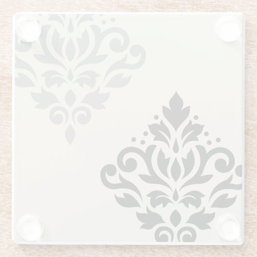 スクロールダマスクアートIブラックグレークリーム ガラスコースター (裏面)